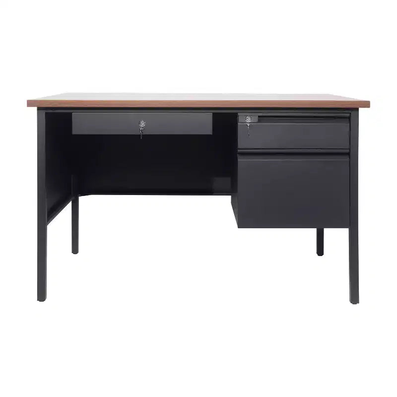 Bureau simple piédestal Flash Furniture Cambridge de qualité commerciale avec tiroirs verrouillables et cadre métallique