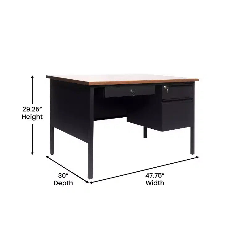 Bureau simple piédestal Flash Furniture Cambridge de qualité commerciale avec tiroirs verrouillables et cadre métallique