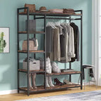 Organisateur de placard autoportant Lantine, Armoire à vêtements robuste, Penderie portable avec 6 étagères et une tringle de suspension