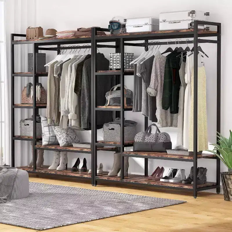 Organisateur de placard autoportant Lantine, Armoire à vêtements robuste, Penderie portable avec 6 étagères et une tringle de suspension