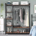 Organisateur de placard autoportant Lantine, Armoire à vêtements robuste, Penderie portable avec 6 étagères et une tringle de suspension