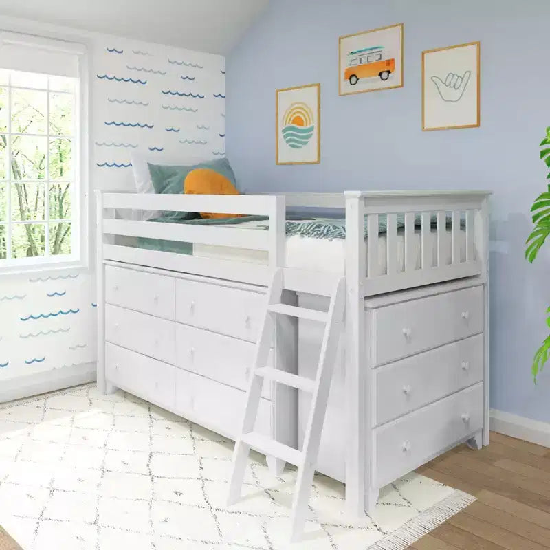 Max & Lily Twin-Size Low Loft with Pull-Out Desk and 3-Drawer Dressers