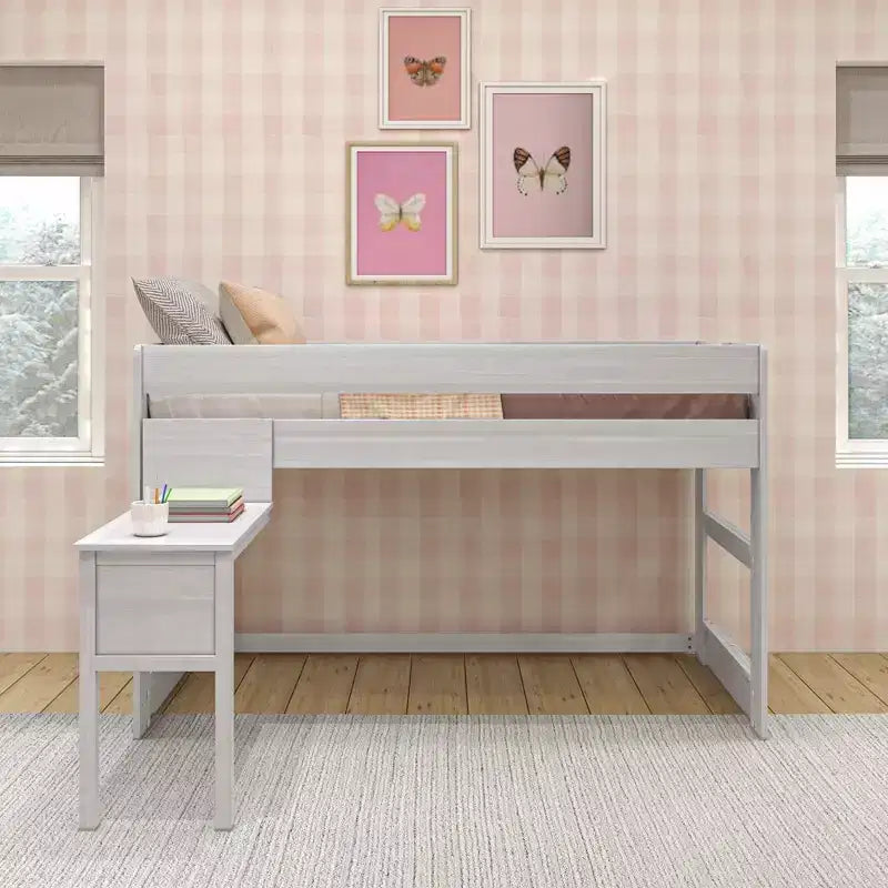 Lit mezzanine en bois massif Max & Lily avec bureau, lit mezzanine moderne de style ferme pour enfants