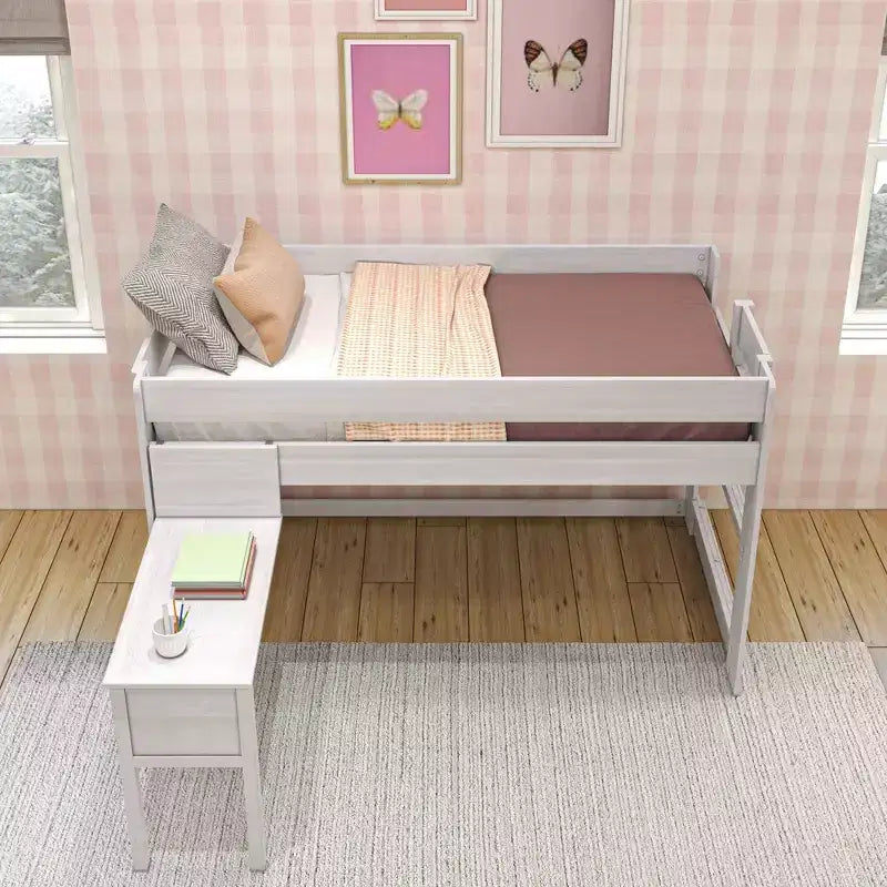 Lit mezzanine en bois massif Max & Lily avec bureau, lit mezzanine moderne de style ferme pour enfants