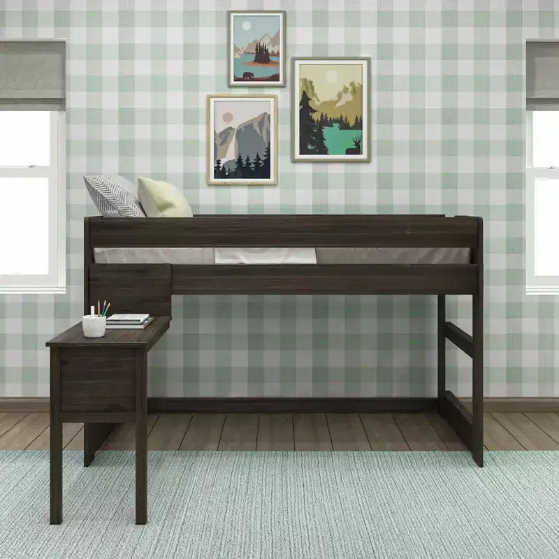 Lit mezzanine en bois massif Max & Lily avec bureau, lit mezzanine moderne de style ferme pour enfants