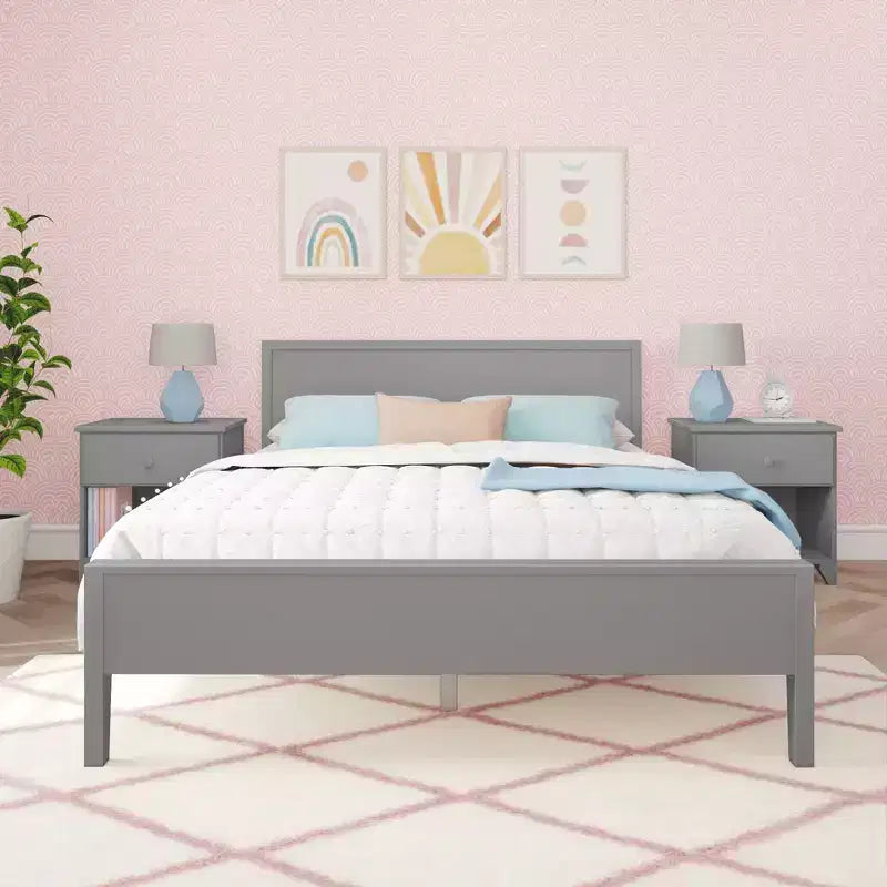 Cadre de lit double Max & Lily, plateforme classique en bois massif avec tête de lit pour enfants