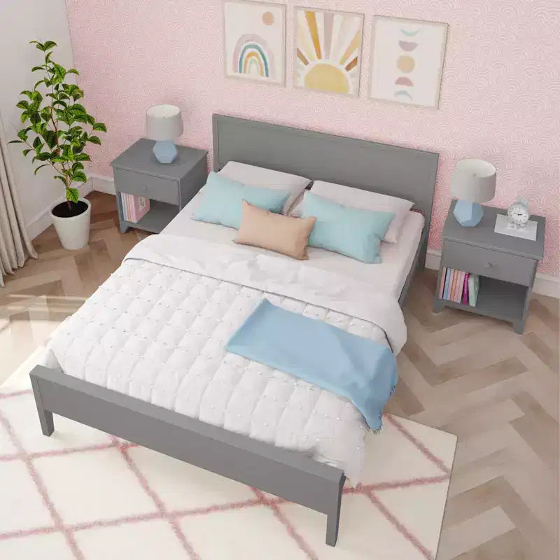 Cadre de lit double Max & Lily, plateforme classique en bois massif avec tête de lit pour enfants