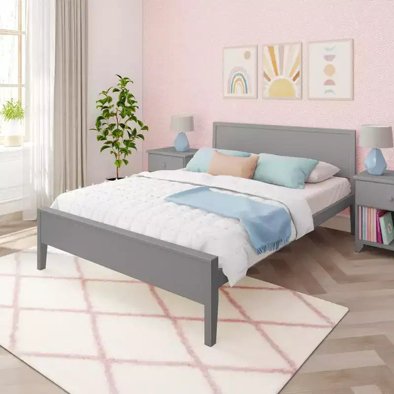 Cadre de lit double Max & Lily, plateforme classique en bois massif avec tête de lit pour enfants