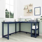 Bureau en bois massif en L Max & Lily, bureau d'angle pour bureau à domicile, jeux, ordinateur, étagères de rangement