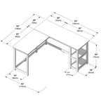 Bureau en bois massif en L Max & Lily, bureau d'angle pour bureau à domicile, jeux, ordinateur, étagères de rangement
