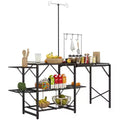 Outsunny Folding Camp Kitchen, Camping Table Cooking Station with Adjustable Lamp Stand