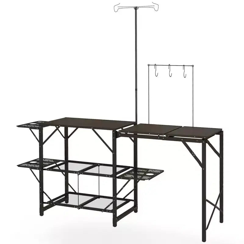 Cuisine de camping pliable Outsunny, station de cuisson avec support de lampe réglable