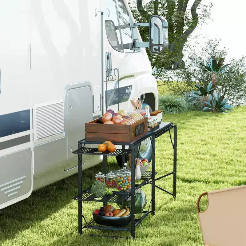 Cuisine de camping pliable Outsunny, station de cuisson avec support de lampe réglable