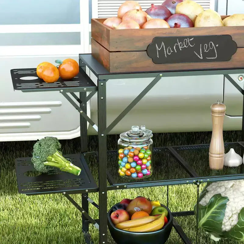 Cuisine de camping pliable Outsunny, station de cuisson avec support de lampe réglable