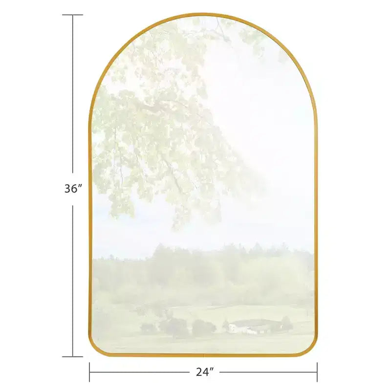 Miroir mural décoratif Dovelina, forme rectangulaire simple et moderne avec bord supérieur arrondi
