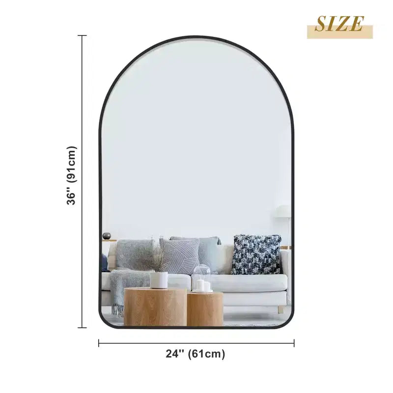 Miroir mural décoratif Dovelina, forme rectangulaire simple et moderne avec bord supérieur arrondi