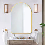 Miroir mural décoratif Dovelina, forme rectangulaire simple et moderne avec bord supérieur arrondi