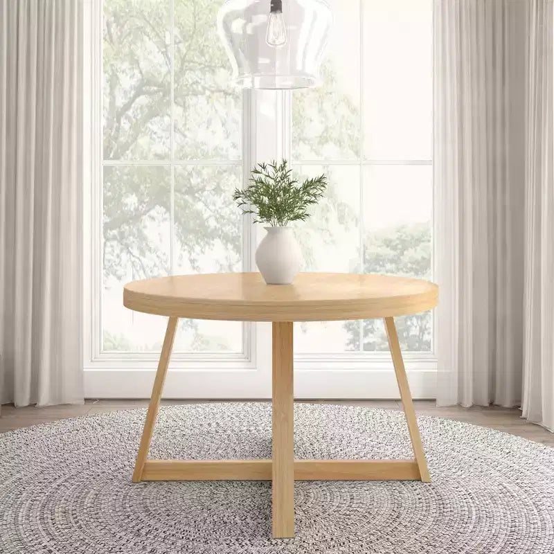 Table à manger ronde Planche+Poutre, table de cuisine en bois massif de 119 cm, table de ferme pour 4 personnes