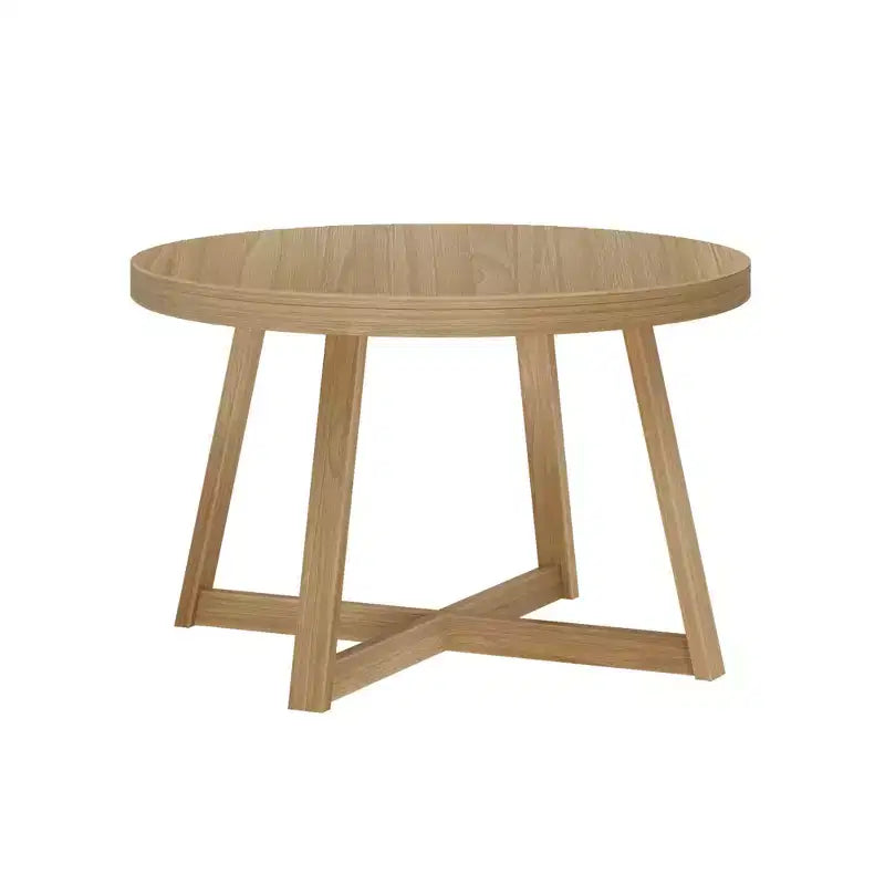 Table à manger ronde Planche+Poutre, table de cuisine en bois massif de 119 cm, table de ferme pour 4 personnes