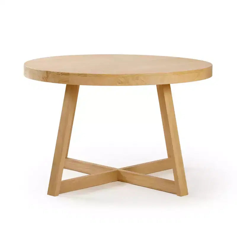 Table à manger ronde Planche+Poutre, table de cuisine en bois massif de 119 cm, table de ferme pour 4 personnes