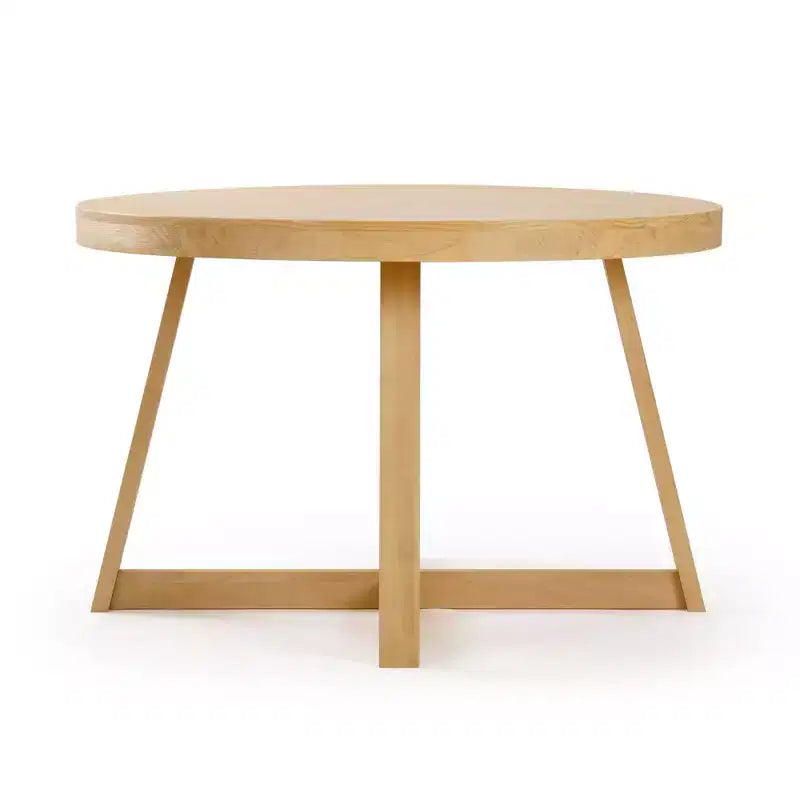 Table à manger ronde Planche+Poutre, table de cuisine en bois massif de 119 cm, table de ferme pour 4 personnes