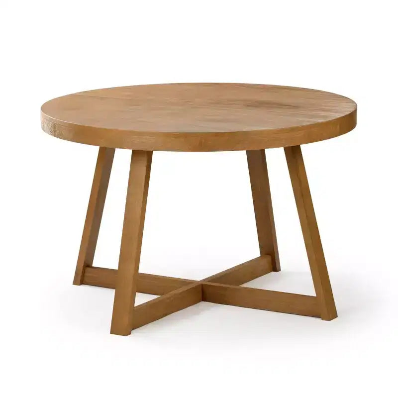 Table à manger ronde Planche+Poutre, table de cuisine en bois massif de 119 cm, table de ferme pour 4 personnes