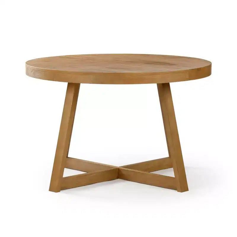 Table à manger ronde Planche+Poutre, table de cuisine en bois massif de 119 cm, table de ferme pour 4 personnes