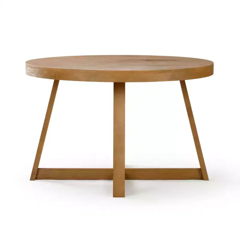 Table à manger ronde Planche+Poutre, table de cuisine en bois massif de 119 cm, table de ferme pour 4 personnes