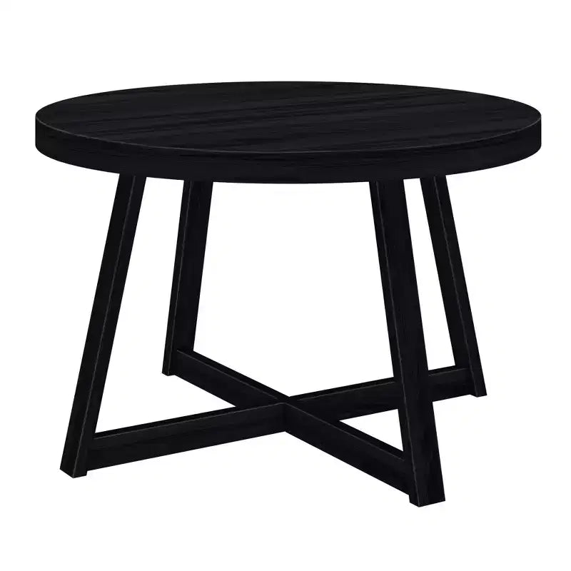 Table à manger ronde Planche+Poutre, table de cuisine en bois massif de 119 cm, table de ferme pour 4 personnes
