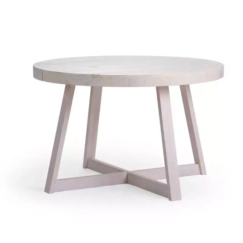 Table à manger ronde Planche+Poutre, table de cuisine en bois massif de 119 cm, table de ferme pour 4 personnes