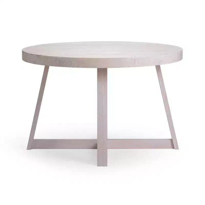 Table à manger ronde Planche+Poutre, table de cuisine en bois massif de 119 cm, table de ferme pour 4 personnes