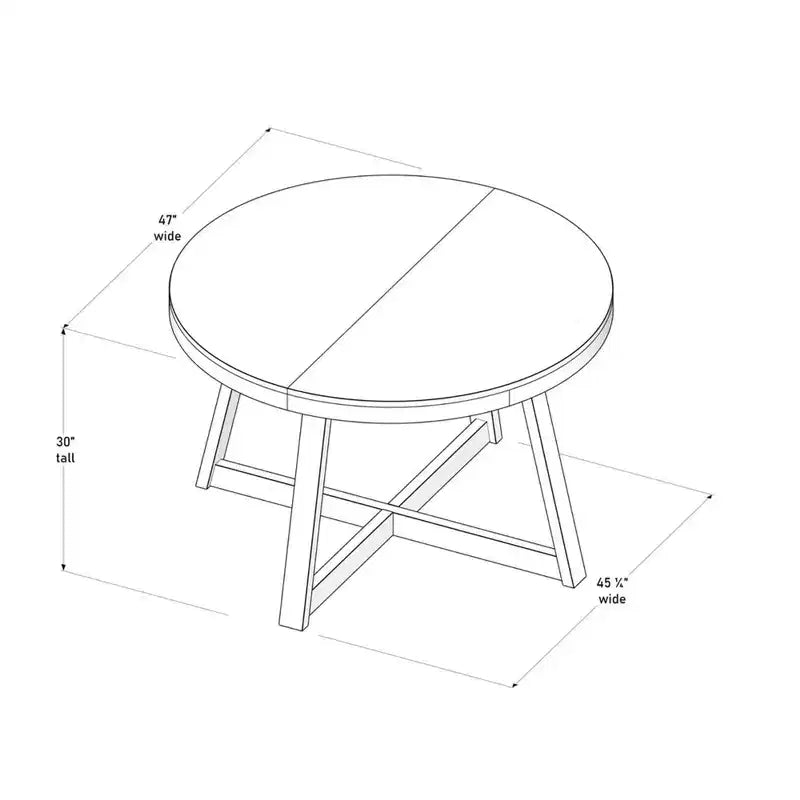 Table à manger ronde Planche+Poutre, table de cuisine en bois massif de 119 cm, table de ferme pour 4 personnes