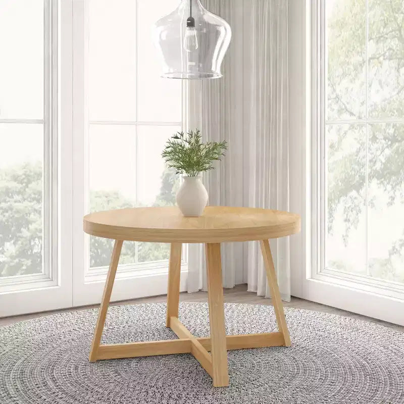 Table à manger ronde Planche+Poutre, table de cuisine en bois massif de 119 cm, table de ferme pour 4 personnes