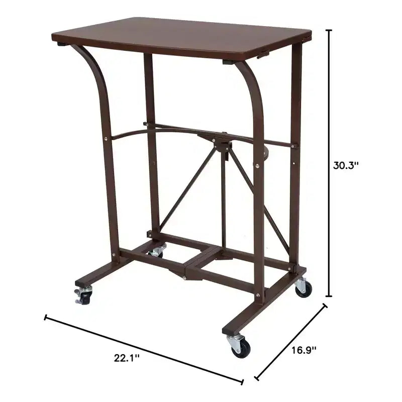 Bureau d'ordinateur pliable Origami pour le bureau, le travail, les étudiants et les jeux, avec roulettes et mécanisme de verrouillage, bronze vintage