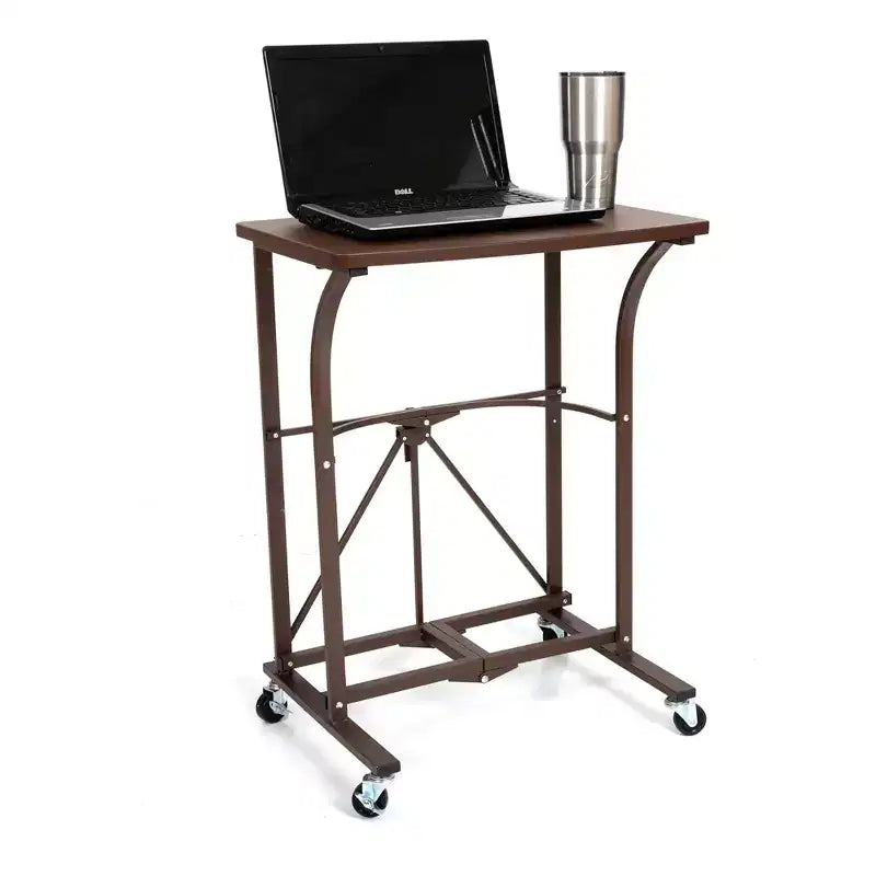 Bureau d'ordinateur pliable Origami pour le bureau, le travail, les étudiants et les jeux, avec roulettes et mécanisme de verrouillage, bronze vintage