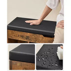 VASAGLE Banc à chaussures, banc de rangement avec coussin, banc porte-chaussures avec siège rembourré, 3 compartiments, rangement dissimulé, étagères, marron rustique et noir