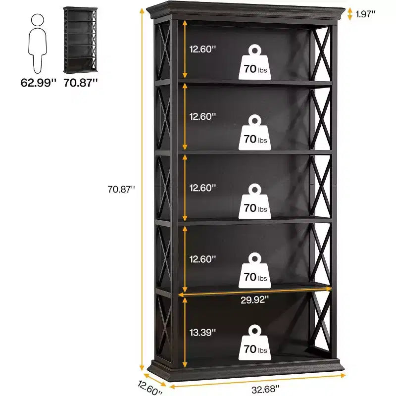 Bibliothèque Tribesign à 6 niveaux de 180 cm, étagère de rangement sur pied