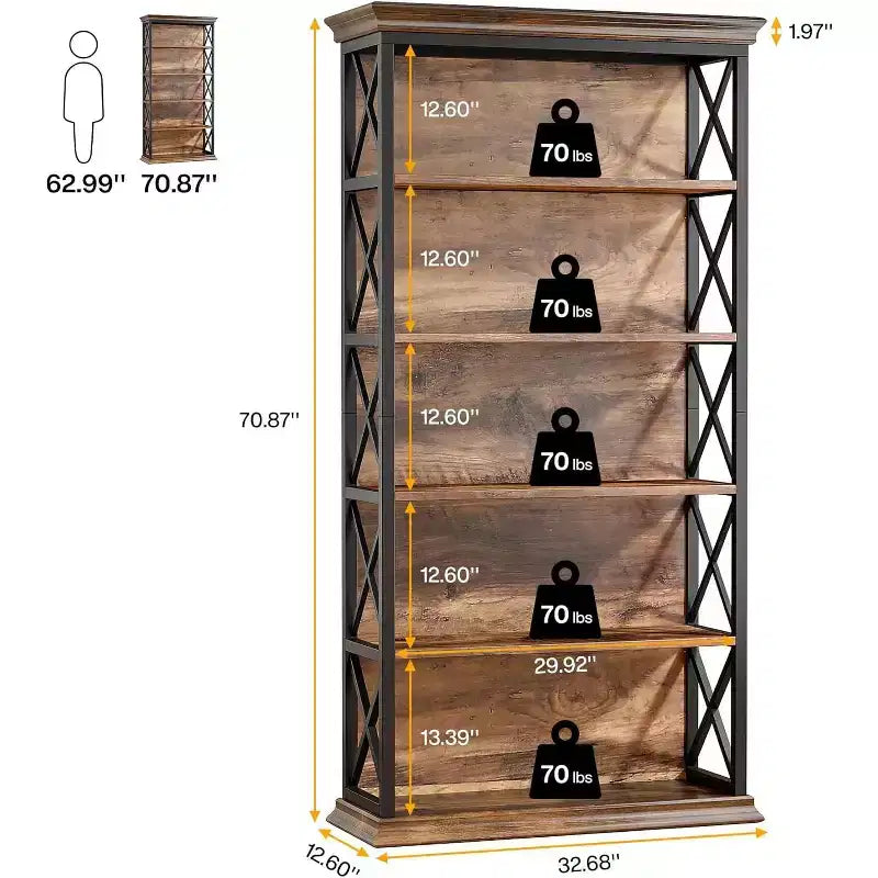 Bibliothèque Tribesign à 6 niveaux de 180 cm, étagère de rangement sur pied