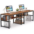 Lantine Double Desk with Bookshelf, 78.7 Computer Office Double Desk for Two Persons, Writing Desk Workstation with Shelf for Home Office