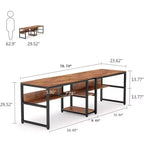 Bureau double Lantine avec étagère, bureau double d'ordinateur de 200 cm pour deux personnes, poste de travail avec étagère pour bureau à domicile