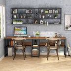Bureau double Lantine avec étagère, bureau double d'ordinateur de 200 cm pour deux personnes, poste de travail avec étagère pour bureau à domicile