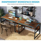 Bureau double Lantine avec étagère, bureau double d'ordinateur de 200 cm pour deux personnes, poste de travail avec étagère pour bureau à domicile