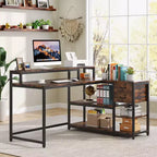 Bureau d'ordinateur réversible en forme de L Lantine avec tiroir, bureau d'angle avec étagères de rangement et support d'écran pour bureau à domicile