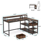 Bureau d'ordinateur réversible en forme de L Lantine avec tiroir, bureau d'angle avec étagères de rangement et support d'écran pour bureau à domicile