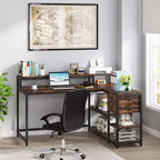 Bureau d'ordinateur réversible en forme de L Lantine avec tiroir, bureau d'angle avec étagères de rangement et support d'écran pour bureau à domicile