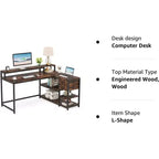Bureau d'ordinateur réversible en forme de L Lantine avec tiroir, bureau d'angle avec étagères de rangement et support d'écran pour bureau à domicile