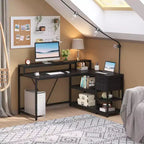 Bureau d'ordinateur réversible en forme de L Lantine avec tiroir, bureau d'angle avec étagères de rangement et support d'écran pour bureau à domicile