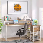 Bureau d'ordinateur réversible en forme de L Lantine avec tiroir, bureau d'angle avec étagères de rangement et support d'écran pour bureau à domicile