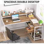 Bureau d'ordinateur réversible en forme de L Lantine avec tiroir, bureau d'angle avec étagères de rangement et support d'écran pour bureau à domicile