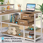 Bureau d'ordinateur réversible en forme de L Lantine avec tiroir, bureau d'angle avec étagères de rangement et support d'écran pour bureau à domicile
